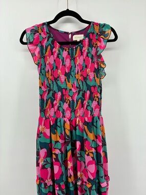 MELLODAY Magenta & Teal Floral Smocked Dress